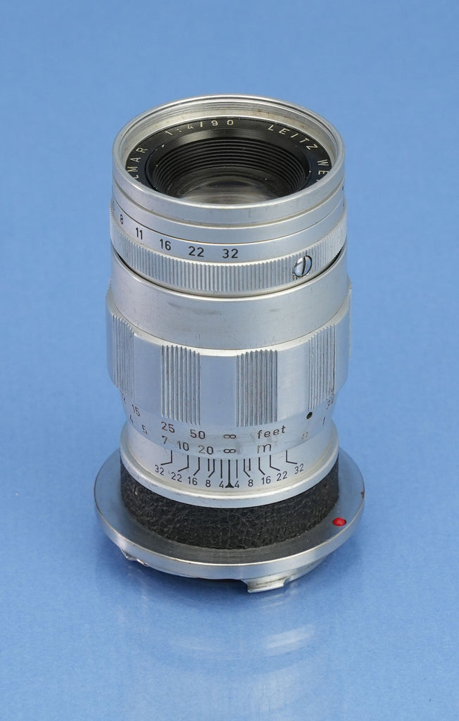 LEICA LEITZ 90MM ELMAR F4 3 ELEMENT ELANG-M CHROME VINTAGE 11830 M LENS.  NICE!