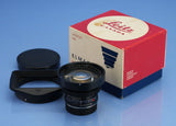 LEICA LEITZ 19MM ELMARIT-R 11225 F2.8 3CAM 1ST V R LENS +BOX +12529 SHADE +CAPS