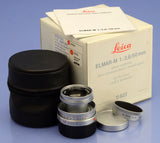 LEICA ELMAR-M 50MM F2.8 11823 SILVER CHROME COLLAPSIBLE LENS +BOX +SHADE NICE!